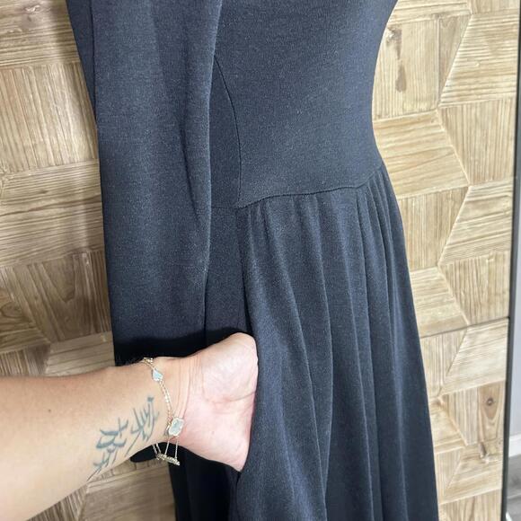 90s Dark Academia Dress Black Long Sleeve Lace Collar Size 4 Retro Librarian - Picture 3 of 9